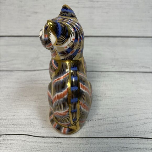 Royal Crown Derby Imari Decorated Cat Figurine English Bone China  5” Tall - Picture 4 of 6